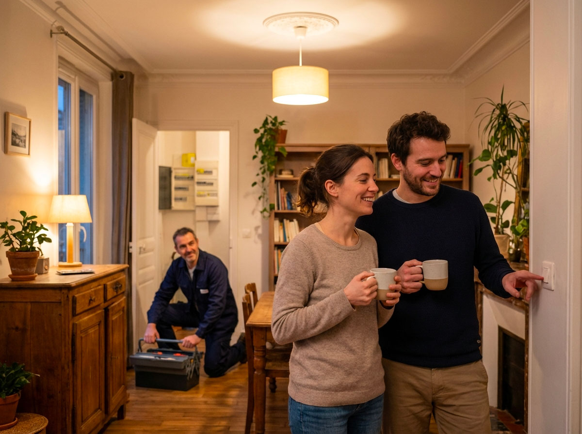 Gros plan sur un tableau électrique et des outils d'électricien